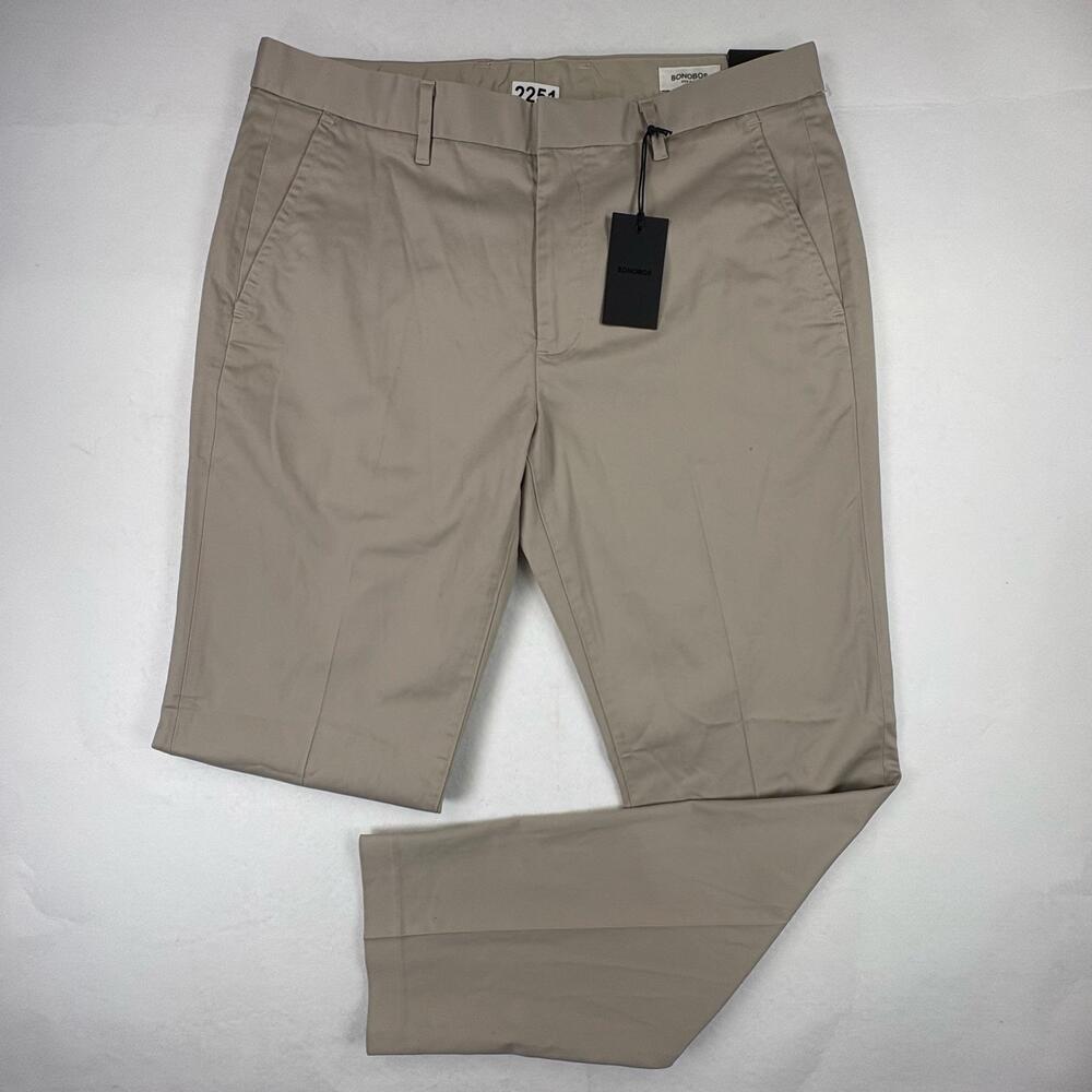 Bonobos Weekday Warrior Chino Pants Mens 34x32 Beige Stretch Slim Casual NEW
